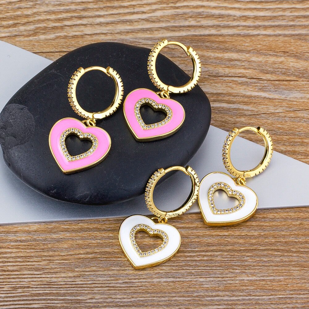 【送料無料】 ペンダント ピアス ハート フープ 揺れる レディース 女性 ロマンチック ファッション ジルコン 形 シェープ ガール 6 カラー ダングル 結...