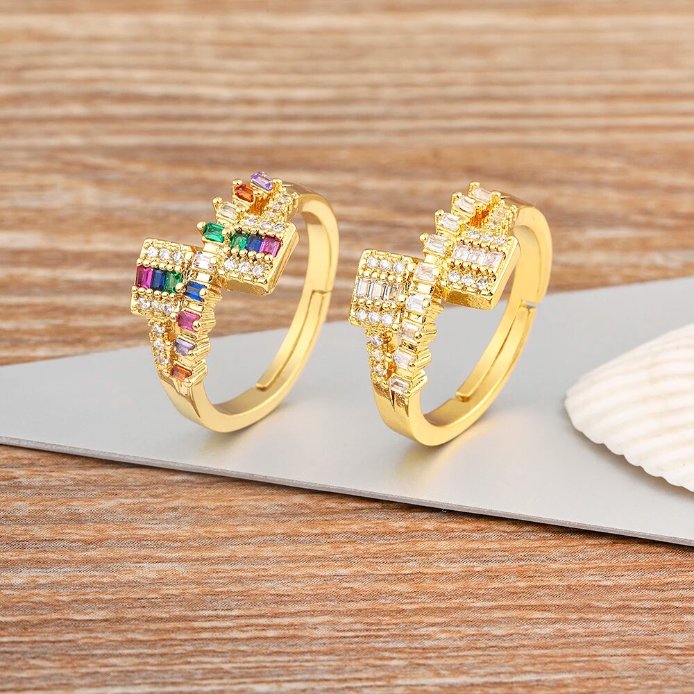 【送料無料】 指輪 リング ジルコニア ピック レディース 女性 贅沢 ジルコン チャーム キュービック 結婚式 ウェディング 6 カラー オープン 指 フィンガー アジャスタブル ジュエリー 誕生日 ギフト