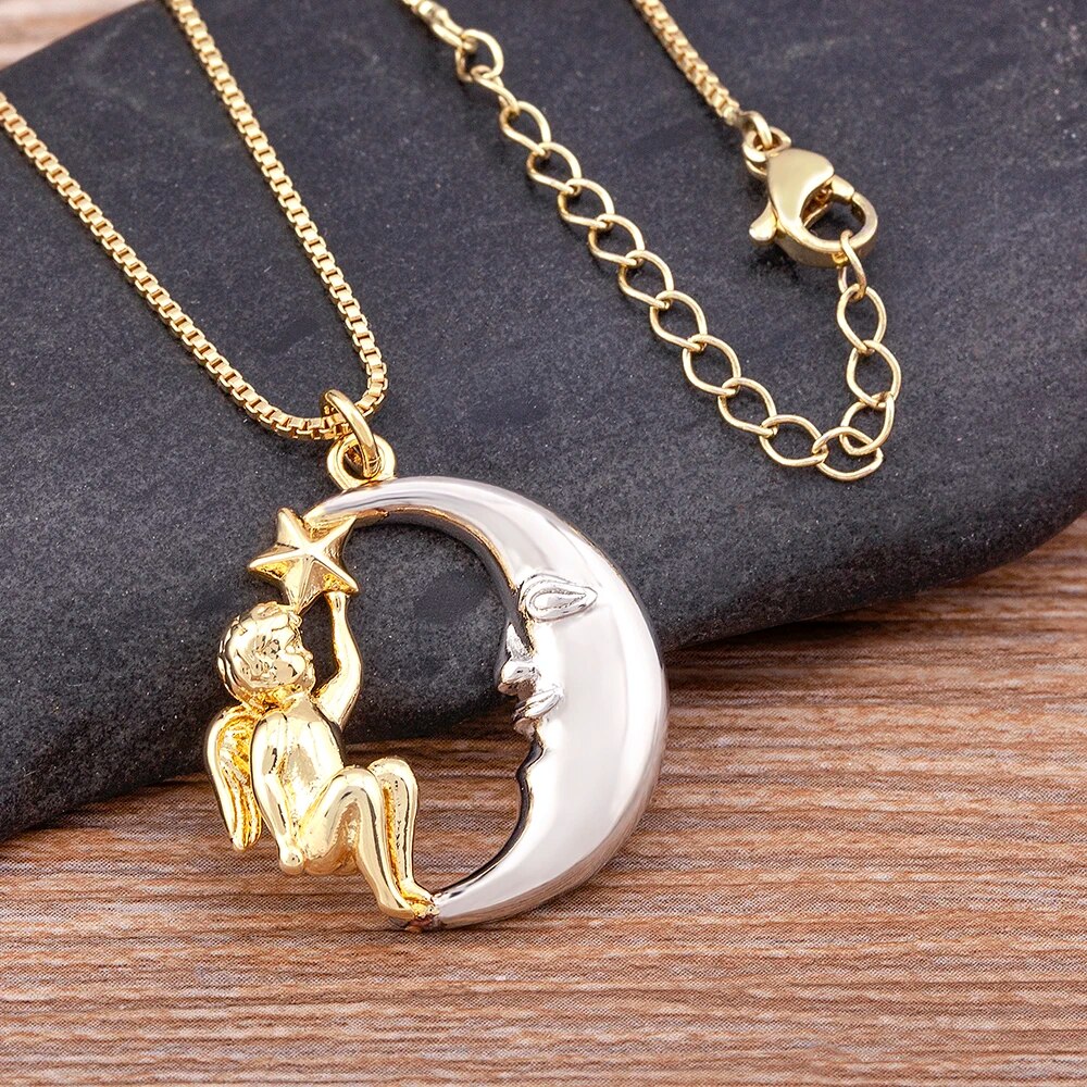 【送料無料】 ペンダント ネックレス コッパー カッパー 銅 月 星 レディース 女性 デザイン ムーン 形 シェープ 安心 ボーイ ラッキー 鍵 スター ファ...