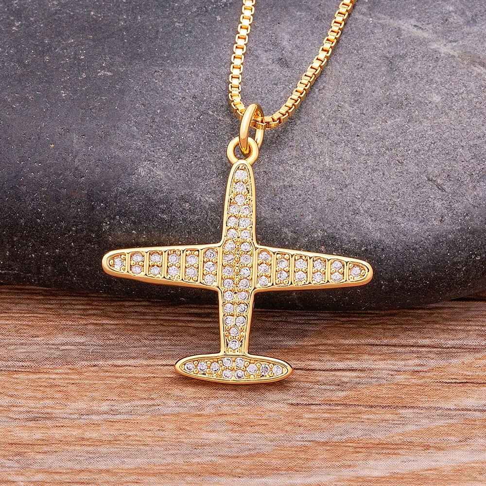 【送料無料】 ペンダント ネックレス ゴールド チェーン シンプル レディース 女性 メンズ 男性 デザイン 飛行機 ファッション カラー ジルコン ジュエリー...