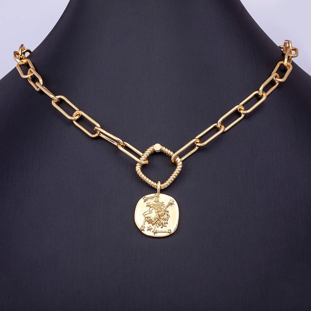 【送料無料】 ペンダント 指輪 リング ネックレス 動物 アニマル ライオン ゴールド チェーン レディース 女性 獅子 形 シェープ ガール パンク カラー ...