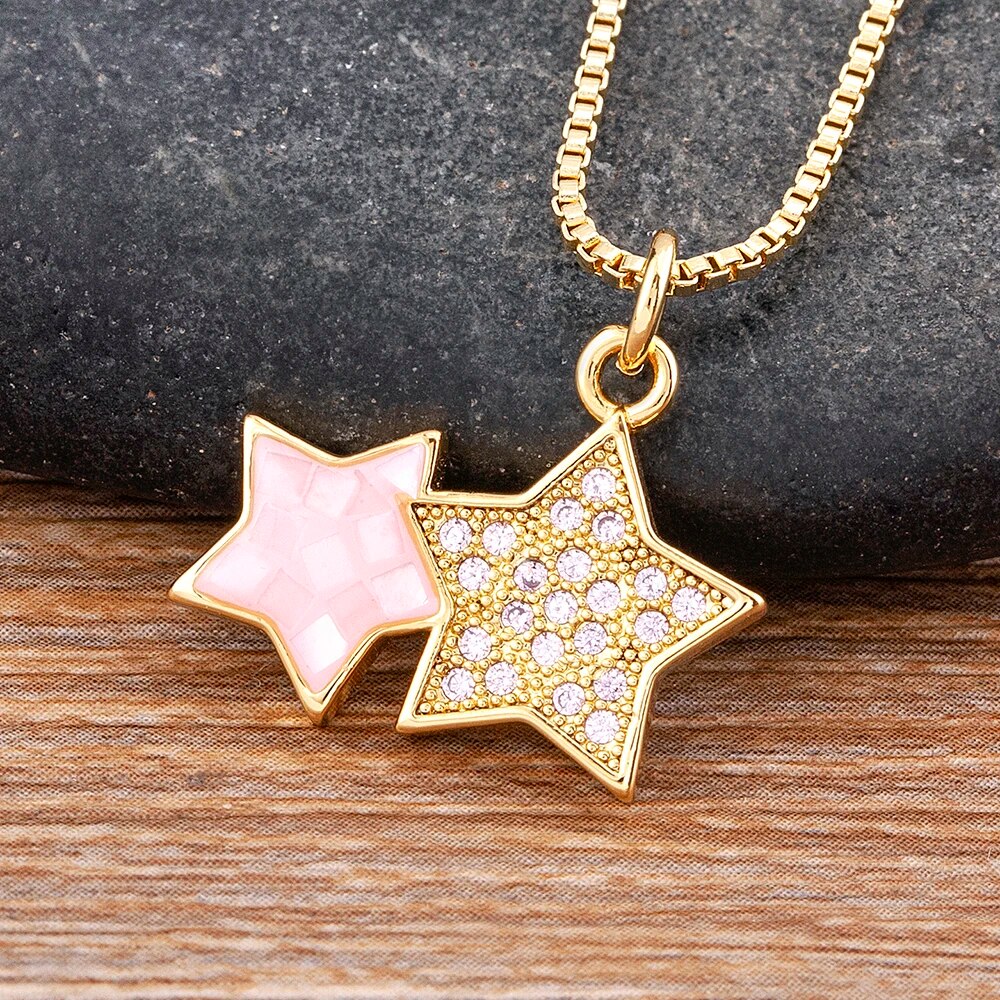 【送料無料】 ペンダント ネックレス クリスタル コッパー シンプル カッパー 銅 シェル 星 レディース 女性 ライト 贅沢 スター 形 シェープ シャイニン...