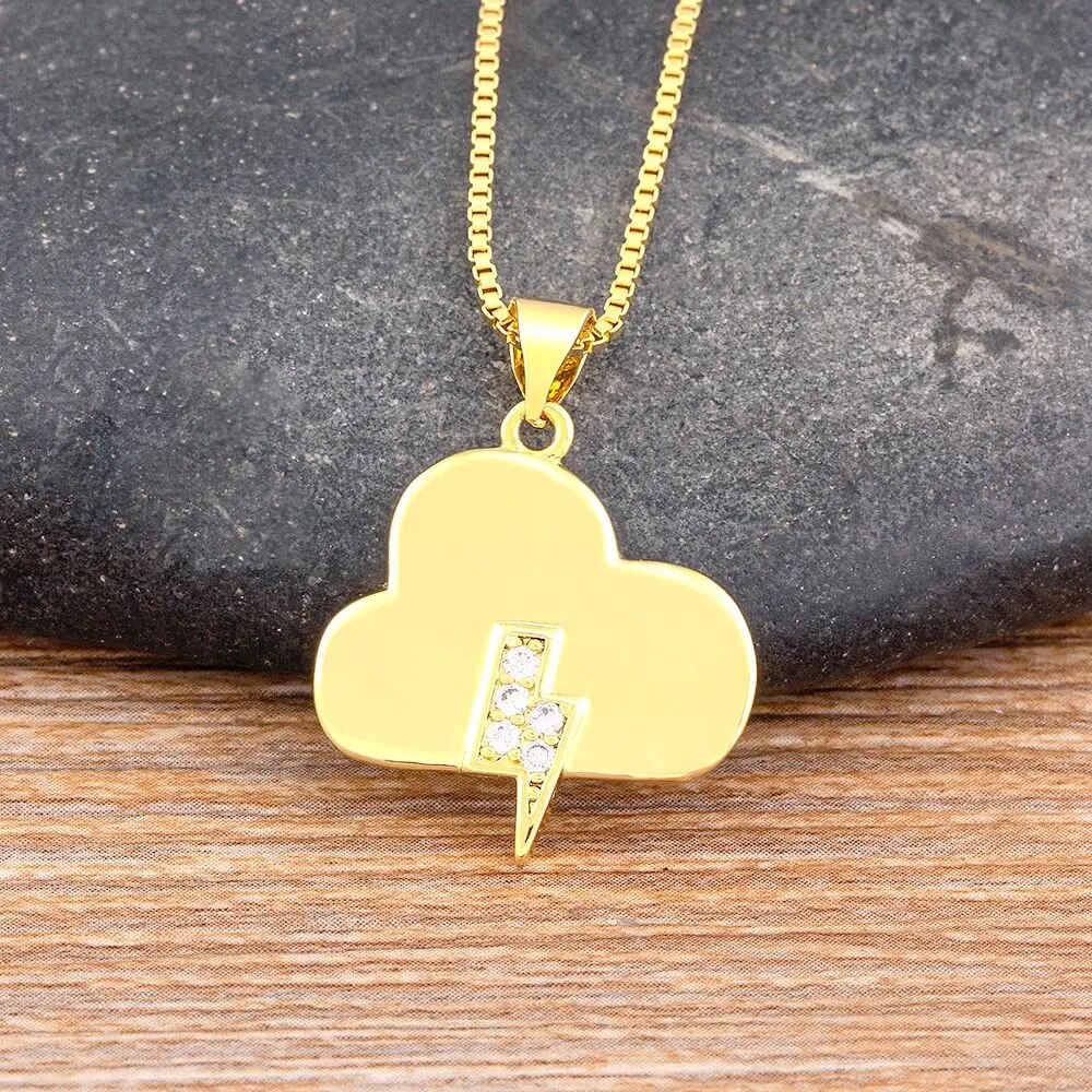 【送料無料】 ペンダント ネックレス ゴールド チェーン レディース 女性 デイリー クラウド 雷 ライトニング 形 シェープ カラー ジルコン ジュエリー 友...