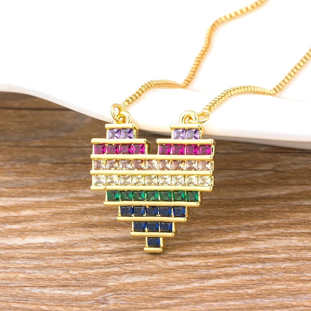 【送料無料】 ペンダント ネックレス レインボー クリスタル コッパー チェーン カッパー ハート レディース 女性 トレンド ジルコン ファッション ジュエリー 虹 CZ ファイン パーティ 結婚式 ウェディング ギフト