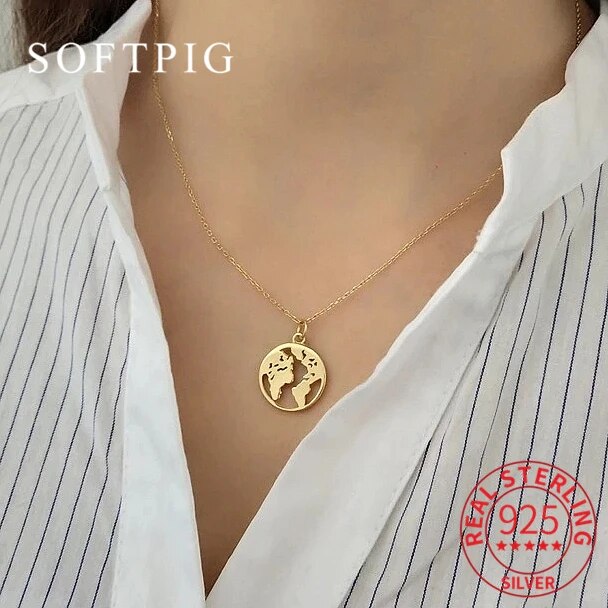 楽天FineJewelrys【クーポン利用で6140円】 ペンダント ネックレス ゴールド シルバー ラウンド リング レディース 女性 リアル 925 スター 星リング 18K 透かし ワールド 地図 マップ トレンド ファイン ジュエリー ビジュー