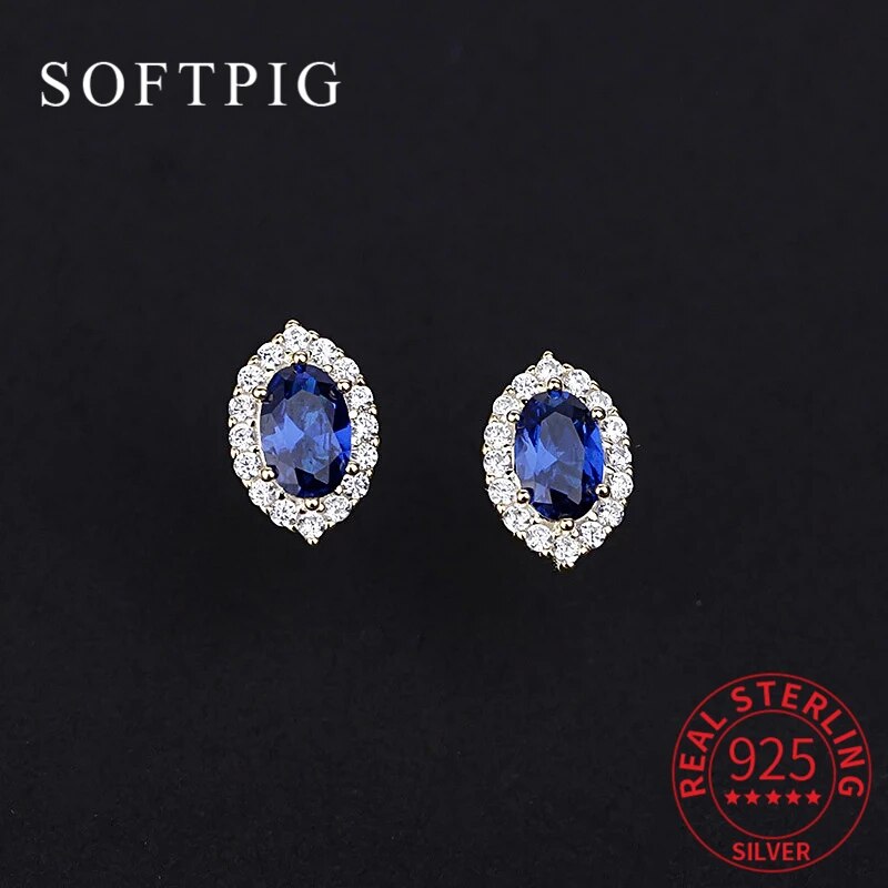 【クーポン利用で5780円】 ピアス ジルコニア クリスタル 青 ブルー シルバー オバール リング レディース 女性 リアル 925 スターリング ジルコン スタッド ファッション パーティ ゴシック ファイン ジュエリー アクセサリー