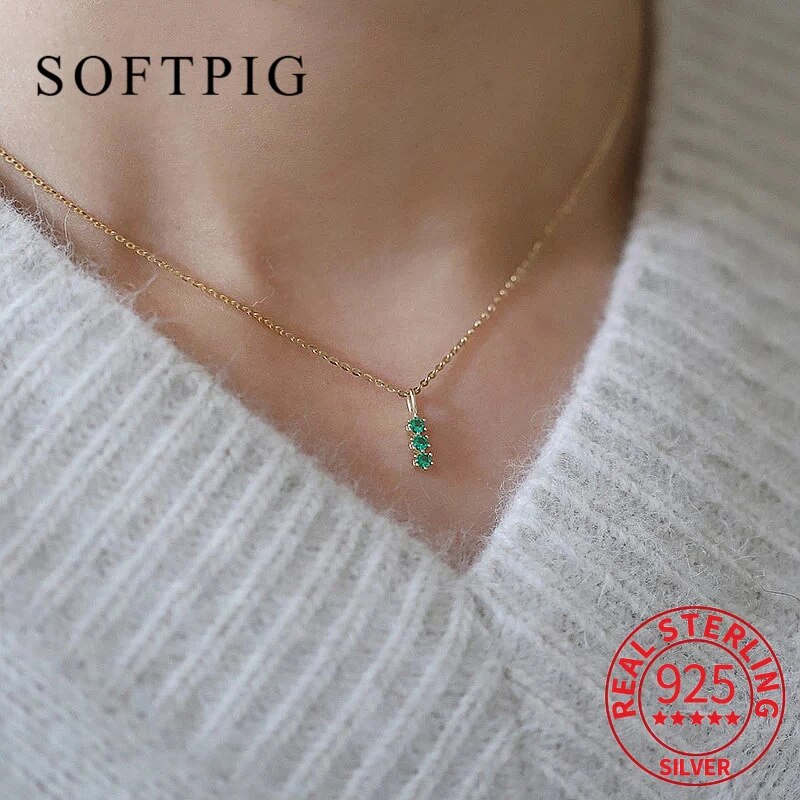 【送料無料】 ペンダント ネックレス 緑 グリーン ジルコニア ゴールド シルバー ラウンド レトロ リング レディース 女性 リアル 925 スター 星リング 14K プレート 3 ジルコン パーティ ファイン ジュエリー