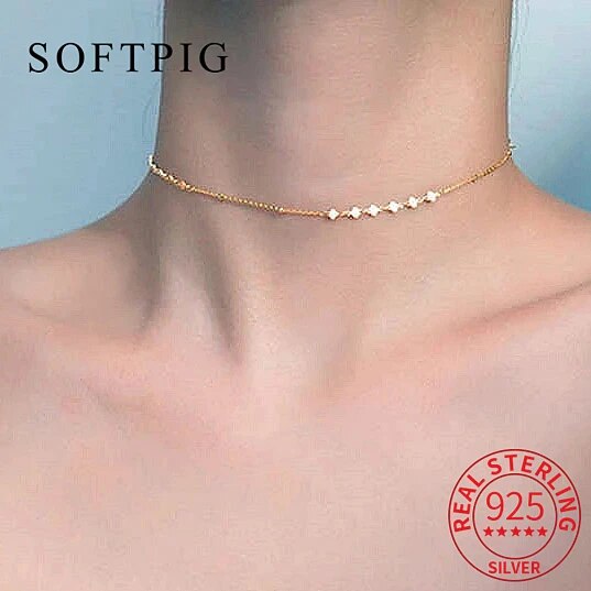 【送料無料】 チョーカー ネックレス シルバー チェーン ハート リング レディース 女性 リアル 925 スターリング ファッション パーティ ミニマリスト ファイン ジュエリー ボヘミア アクセサリー