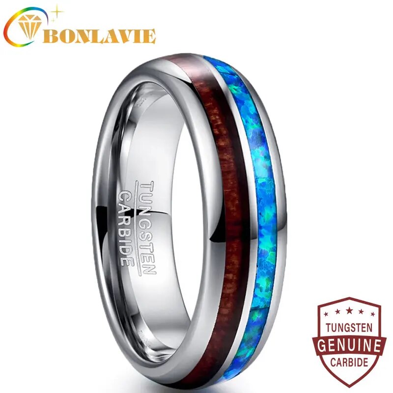 【クーポン利用で8810円】 指輪 リング タングステン オバール プラント 植物 レディース 女性 メンズ 男性 6mm 木 ウッド ツリー カーバイド サイズ 7-12 ポリッシュ ナチュアル オパール 真珠 アカシア 婚約 ジュエリー ギフト