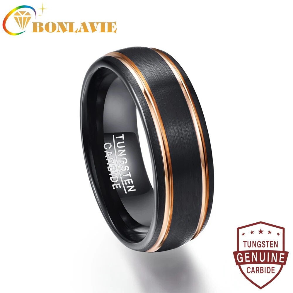【送料無料】 指輪 リング タングステン ゴールド メンズ 男性 8mm リアル カーバイド 結婚式 ウェディング バンド パラ パーティ 絶妙 ローズ カラー サイド