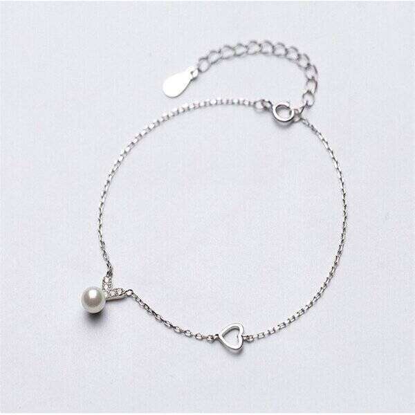 【送料無料】 スタイル シルバー カラー ジルコン おしゃれ 大人 透かし ハート ブレスレット バングル レディース パール