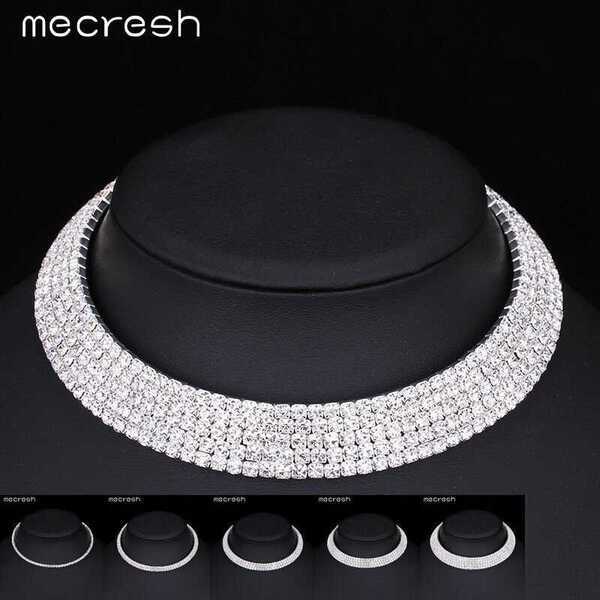 【送料無料】 チョーカー シルバー ノーブル 5 行 おしゃれ 大人 ラインストーン トルク ネックレス ファッション カラー クラシック ブライダル ジュエリ...