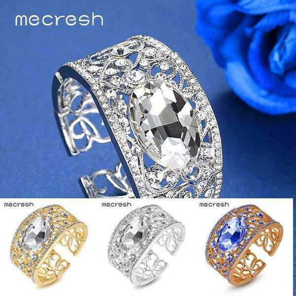 【送料無料】 バングル レディース クリスタル ステートメント ブライダル おしゃれ 大人 結婚式 ウェディング カフ ブレスレット シルバー ゴールド 青 ブ...