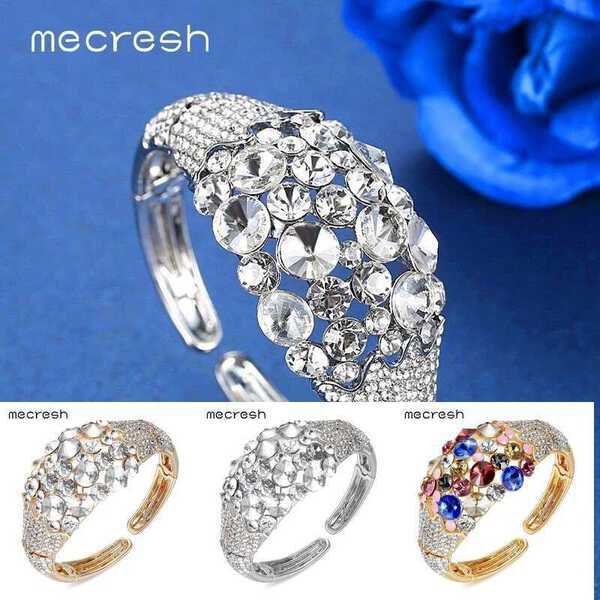 【送料無料】 バングル レディース クリスタル ステートメント イレギュラー おしゃれ 結婚式 ウェディング カフ ブレスレット シルバー ゴールド カラー マ...