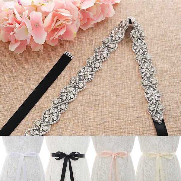【送料無料】 サッシュベルト クリスタル ハンドメイド 花 フラワー 結婚式 レディース 女性 おしゃれ 大人 かわいい ウェディング ベルト ドレス ブライダル シルバー カラー ラインストーン ピンク ブラック 黒 37