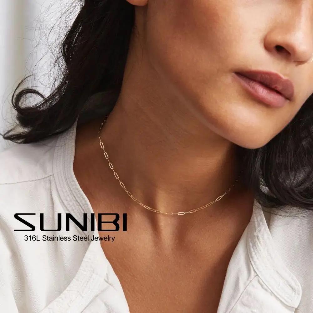 【送料無料】 チョーカー ネックレス ステンレス ゴールド チェーン レディース 女性 ミニマリズム スチール 金 プレート ペーパークリップ 調整可能 ギフト...