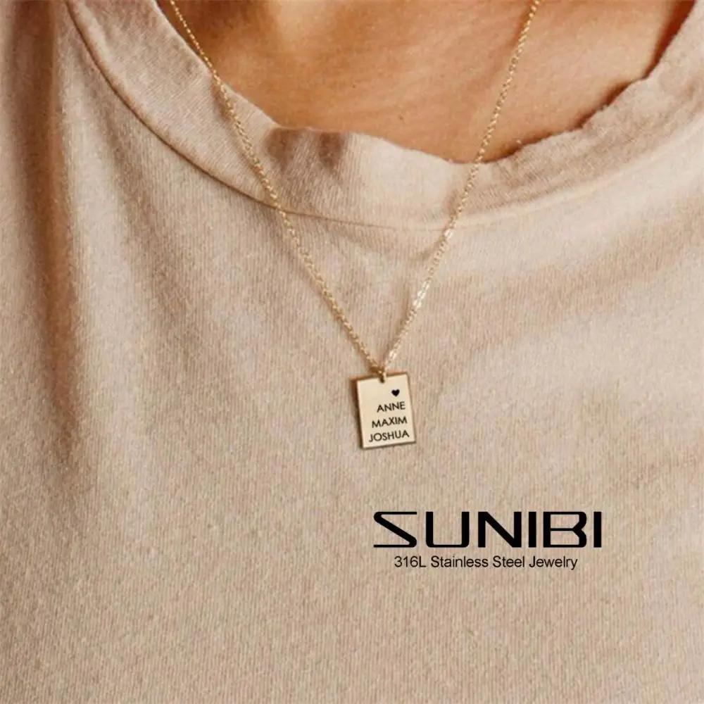 楽天FineJewelrys【送料無料】 ペンダント ネックレス ステンレス イニシャル A-Z スクエア ネーム 名前 レディース 女性 パーソナリティ カスタム レーザー 刻印 スチール 長方形 四角 デイリー ジュエリー ギフト