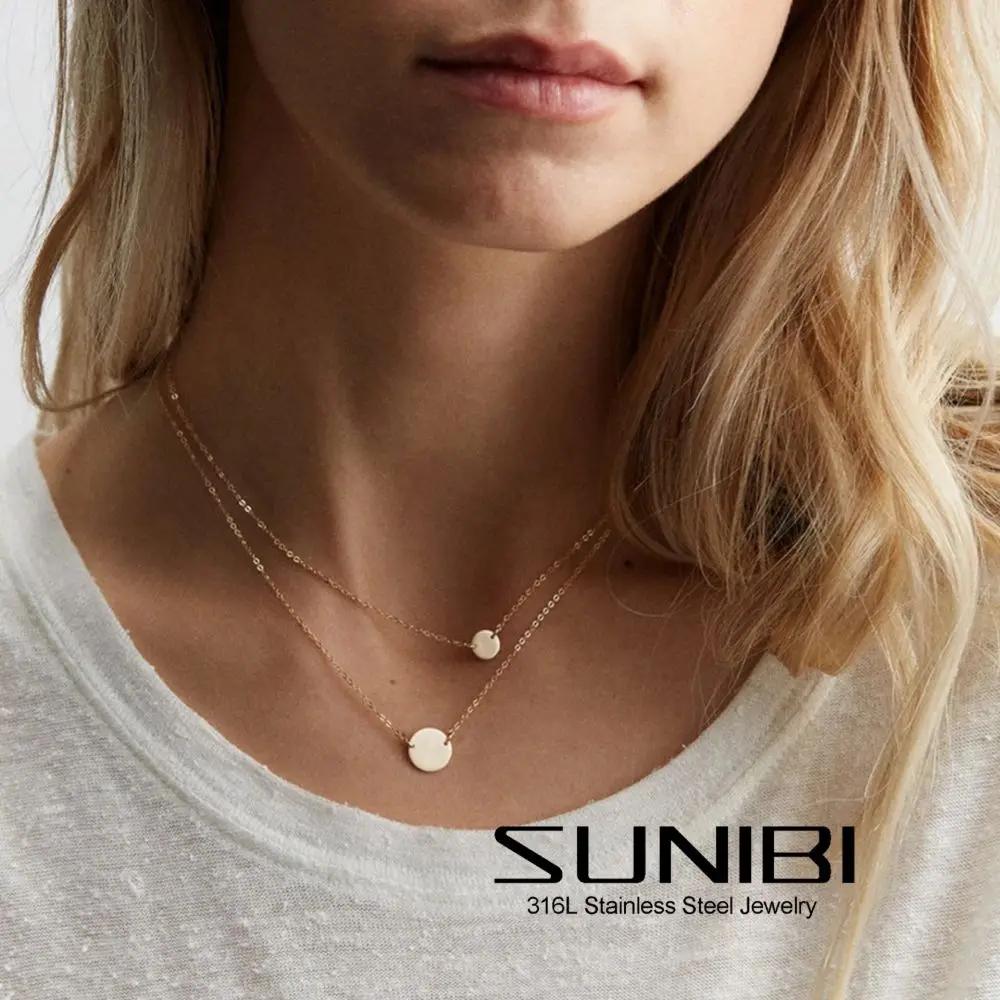 【送料無料】 チョーカー ペンダント ネックレス ステンレス ゴールド レディース 女性 デイリー スチール ダブル レイヤー 金 プレート ディスク ギフト ...