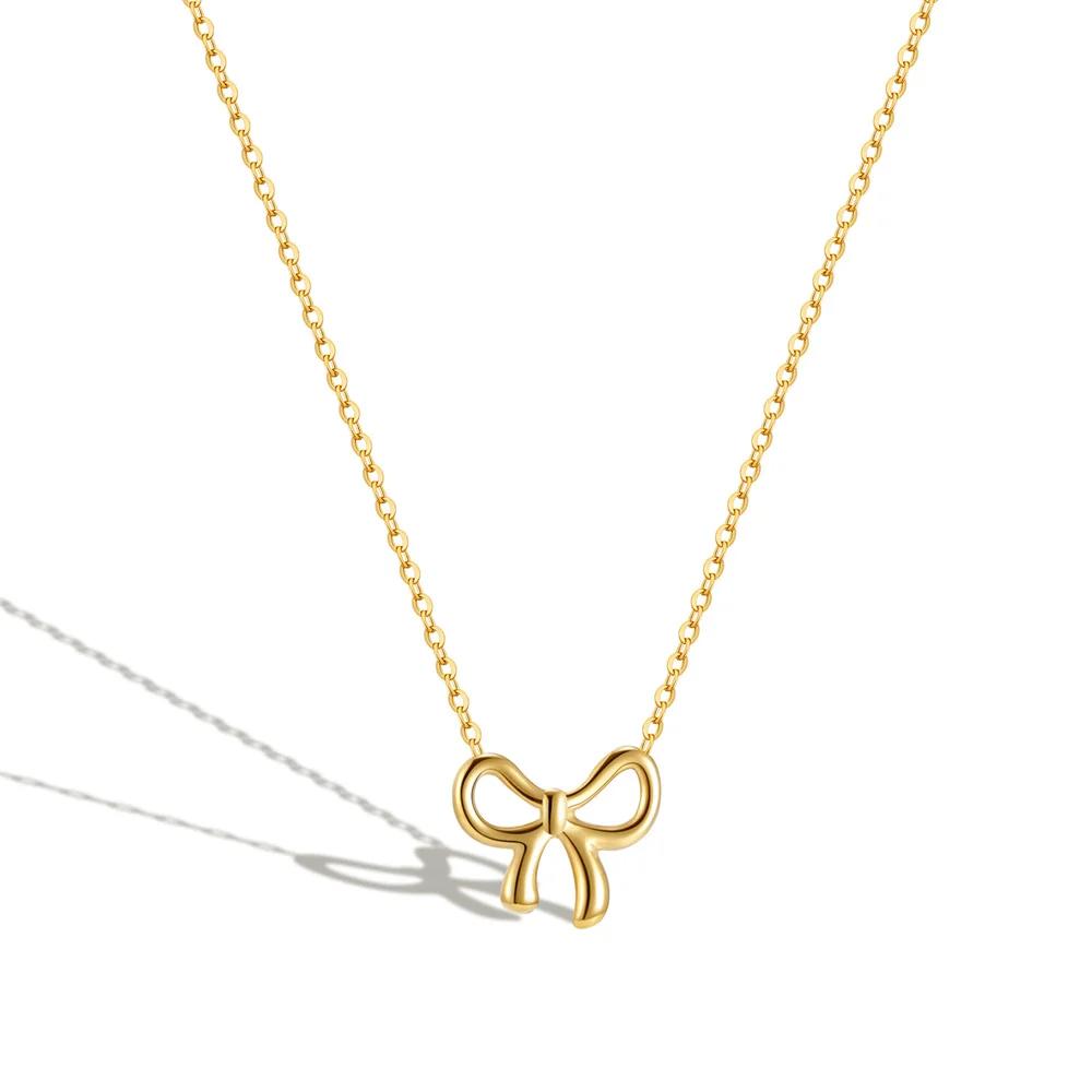 【送料無料】 チョーカー ペンダント ネックレス ステンレス ゴールド チェーン リボン レディース 女性 新しい パンク 小さい ボウノット カラー スチール...