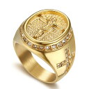 【クーポン利用で6050円】 指輪 リング ステンレス ゴールド クロス 十字架 メンズ 男性 ヒップ ホップ アイス アウト キラキラ CZ カラー スチール イエス 宗教的 ジュエリー(4)