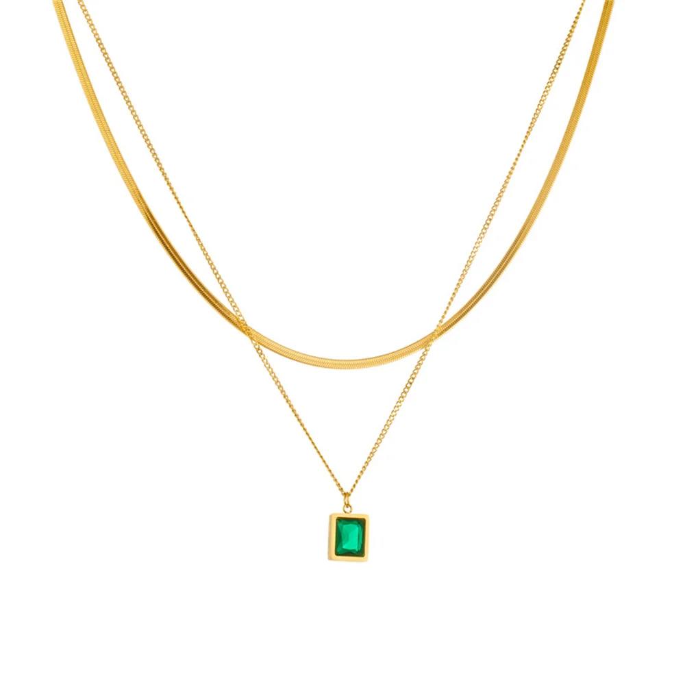 【送料無料】 チョーカー ペンダント ネックレス 動物 アニマル 緑 グリーン ゴールド チェーン レディース 女性 パンク ダブル レイヤー カラー フラット...