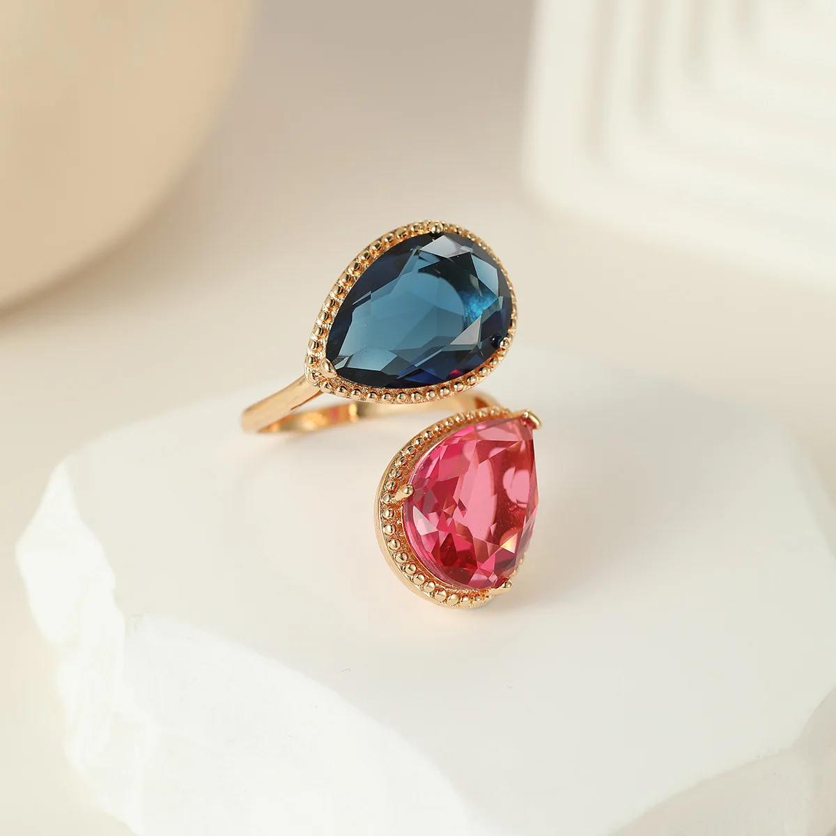 【クーポン利用で4500円】 指輪 リング クリスタル ビンテージ 青 ブルー ゴールド シンプル ピンク レディース トレンド ローズ カラー ボヘミア ギフト ガール ジュエリー