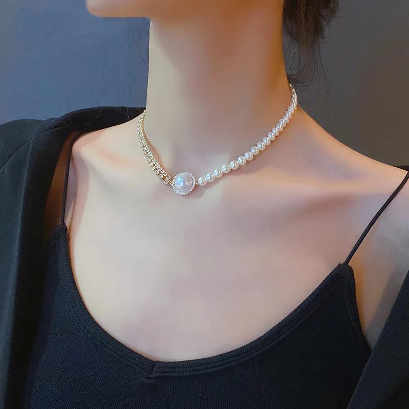 【送料無料】 チョーカー ネックレス クリスタル ビンテージ 青 ブルー フランス ゴールド シンプル パール レディース トレンド イミテーション カラー パ...