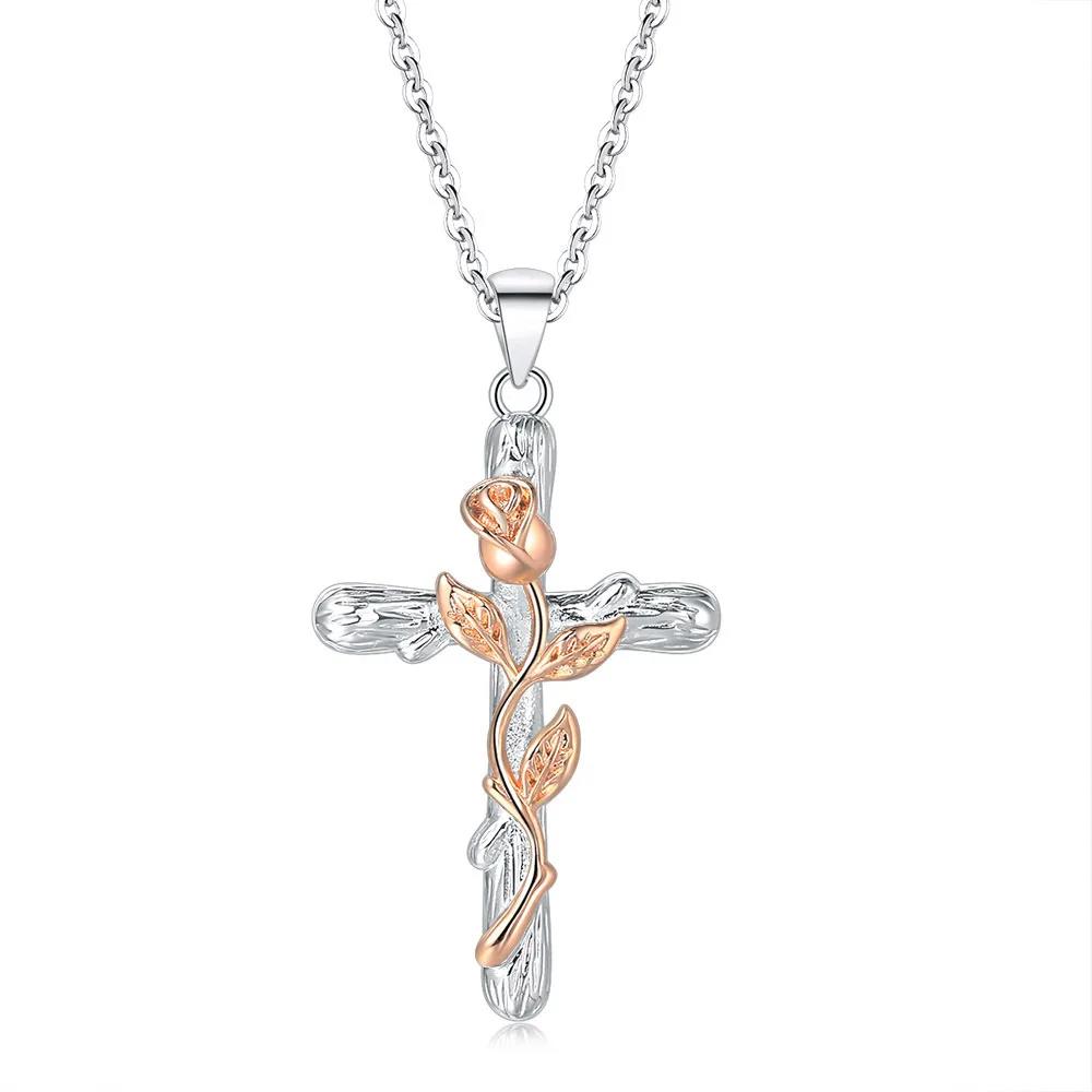 【送料無料】 チョーカー ペンダント ネックレス ゴールド シルバー シンプル プラント クロス 植物 レディース カラー CZ ガール ジュエリー ギフト