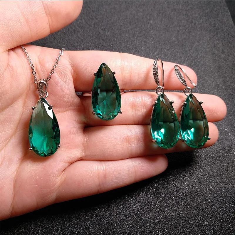 【送料無料】 チョーカー ピアス 指輪 リング ネックレス 緑 グリーン クリスタル シルバー レディース カラー ジュエリー セット ギフト