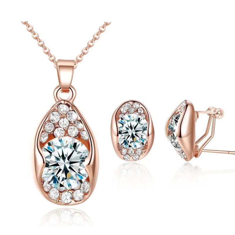 [¥9090 with coupon] Earrings and Necklace Set with Zirconia, Crystal, Gold, Pick - Women's Trendy Jewelry Set - Fashionable, Cubic Zirconia, Rose Color - Perfect for Weddings, Girl Gifts