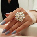 【クーポン利用で4660円】 指輪 リング 花 フラワー ビンテージ パール レディース トレンド 合成 パーティ 双曲線 ハロウィーン 大 ジュエリー ガール ギフト