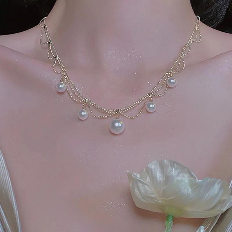 【送料無料】 チョーカー ネックレス ビンテージ ゴールド パール レディース トレンド イミテーション タッセル カラー パーティ 城 ジュエリー INS ギフト