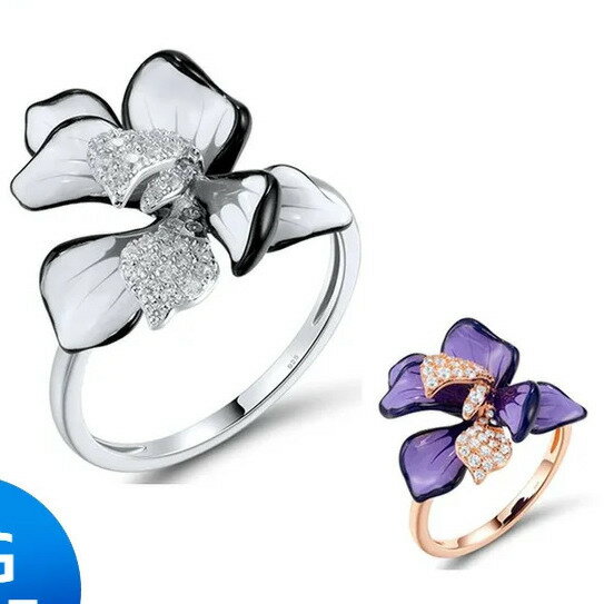 【クーポン利用で12600円】 指輪 リング 花 フラワー ジルコニア シルバー パープル レディース リアル 25 スターリング 輝く スパークリング ジルコン 紫 ホワイト 白 エナメル エレガント パーティ ギフト ファイン ジュエリー