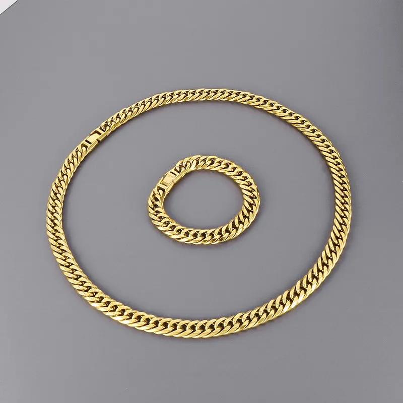 【送料無料】 ブレスレット ネックレス ステンレス キューバ チェーン メンズ スチール 重い パンク シャイニー チャーム カラフル フィガロ パーティ ジュエリー