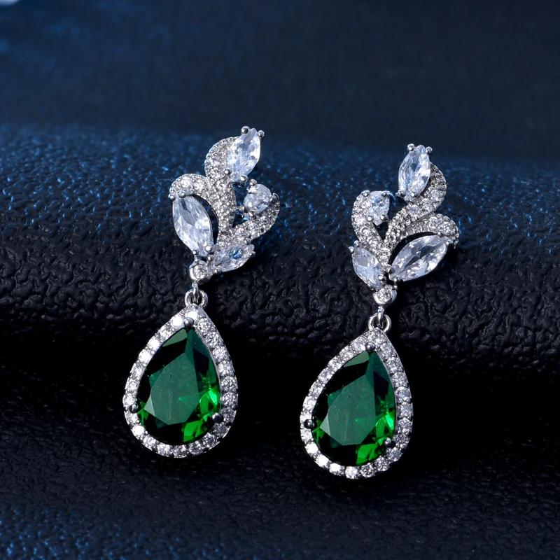 【クーポン利用で4520円】 ペンダント ピアス 緑 グリーン ジルコニア クリスタル ラウンド ドロップ ロング レディース 贅沢 水 チャーム パーティ ジルコン(4)