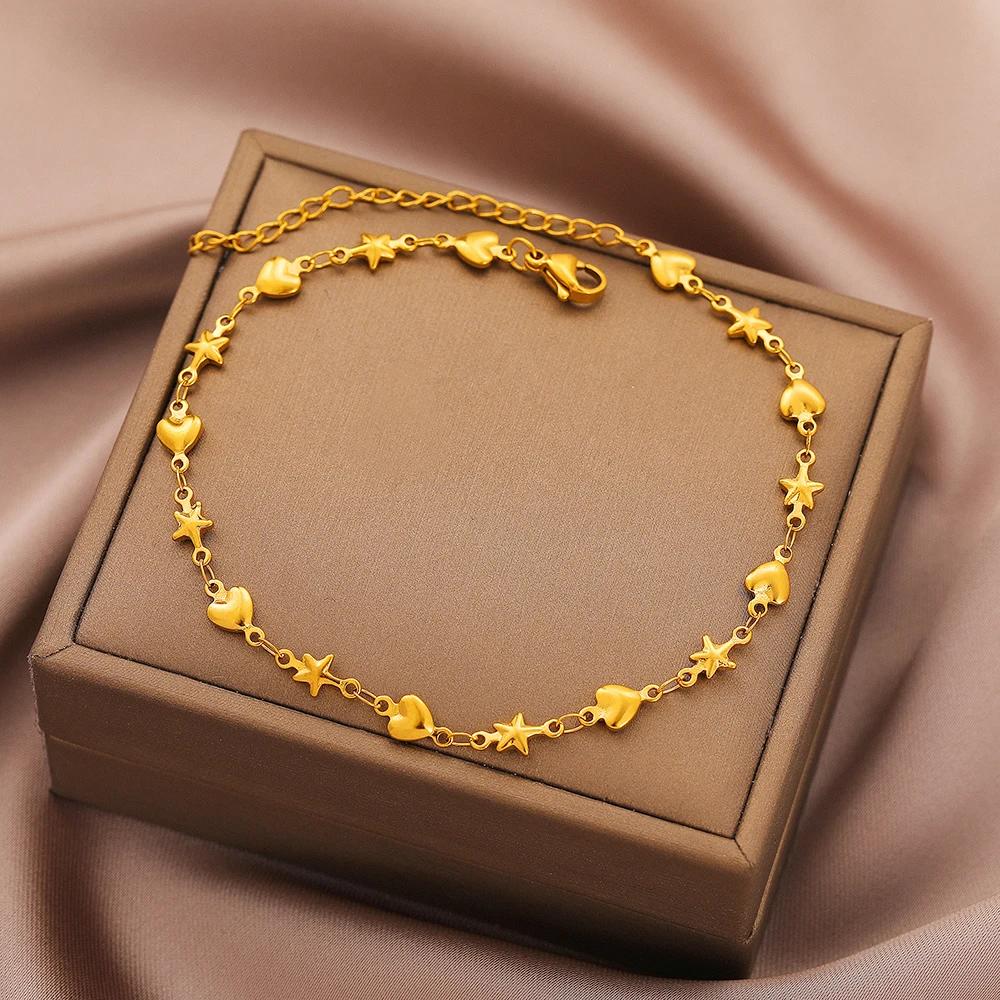【送料無料】 アンクレット ステンレス ゴールド チェーン ハート 星 レディース スチール ファッション 新しい スター 裸足 ベアフット カラー ジュエリー...