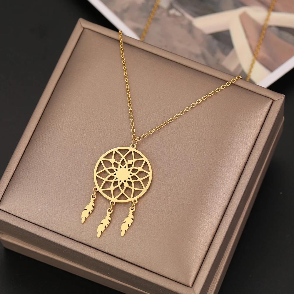 【送料無料】 チョーカー ペンダント ネックレス ステンレス チェーン キャッチ 羽根 レディース スチール ディスク ドリーム キャッチャー フェザー ファッ...