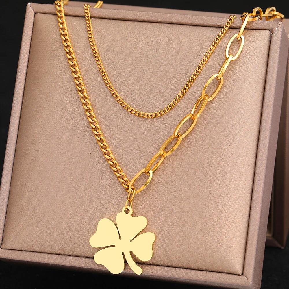 【送料無料】 チョーカー ネックレス ステンレス ビンテージ クローバー チェーン プラント 植物 レディース スチール ボヘミアン kpop 多層 マルチレイ...