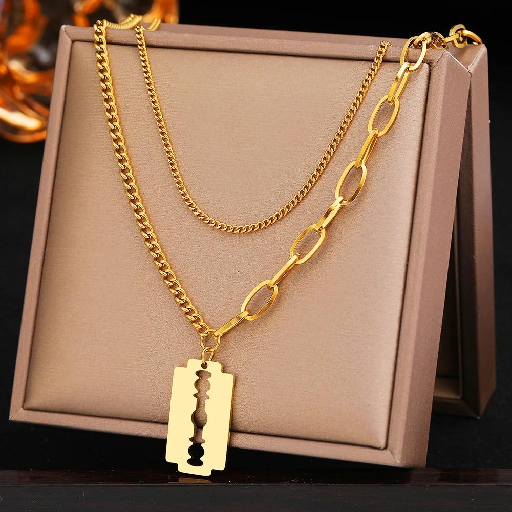 【送料無料】 チョーカー ペンダント ネックレス ステンレス チェーン レディース スチール グランジ 刃 ブレード ヒップ ホップ ゴシック kpop 多層 ...