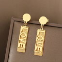 【送料無料】 ペンダント ピアス ステンレス スクエア ドロップ LOVE レディース スチール トレンド ファイン Love レター 長方形 四角 プレス 砂 サンド デザイン ジュエリー ガール ギフト(4)