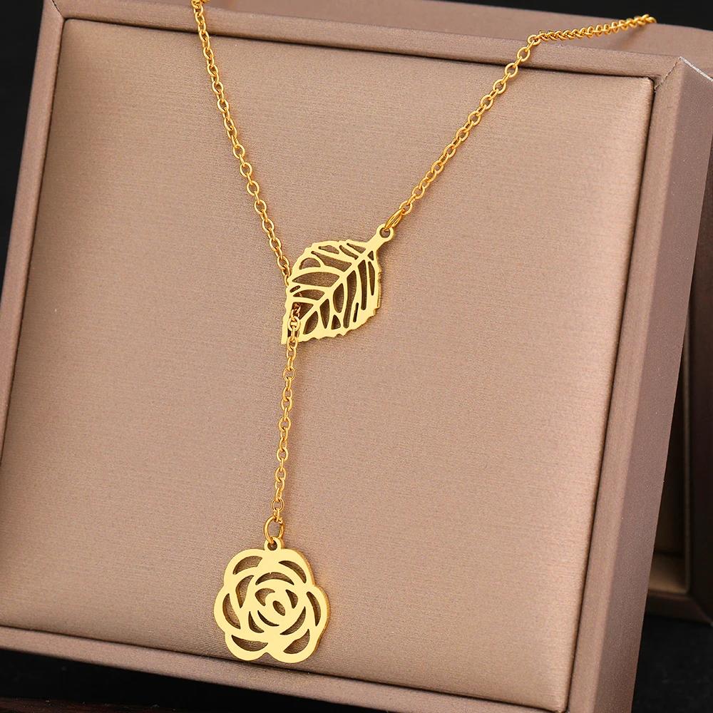 【送料無料】 チョーカー ペンダント ネックレス 花 フラワー ステンレス ビンテージ チェーン 木の葉 リーフ レディース スチール 繊細 気質 葉っぱ ロー...