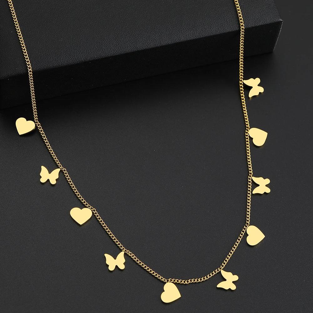 【送料無料】 チョーカー ペンダント ネックレス 蝶 バタフライ ステンレス インセクト チェーン ハート バイク 昆虫 レディース スチール 絶妙 色落ちなし...