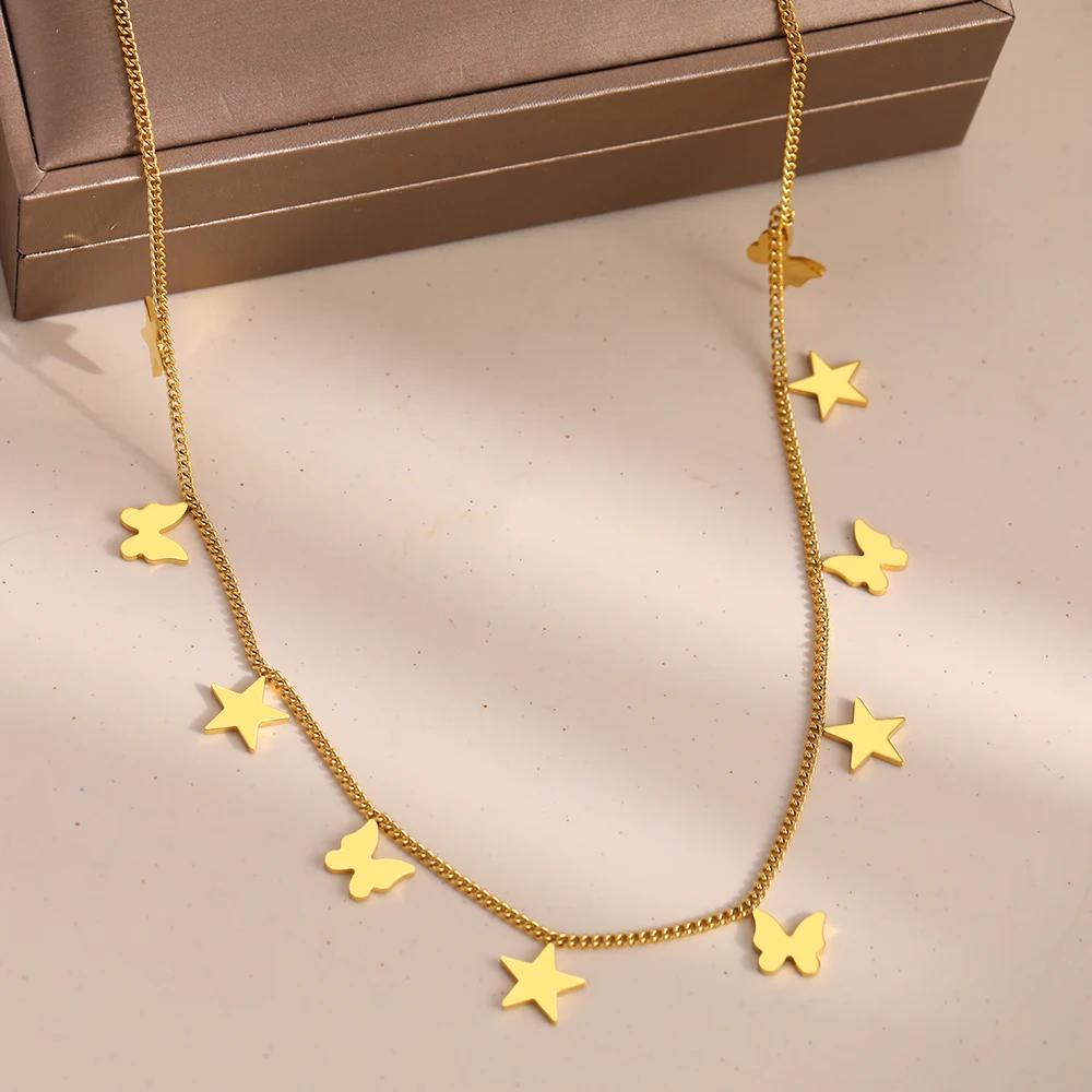 【送料無料】 チョーカー ペンダント ネックレス 蝶 バタフライ ステンレス ビンテージ インセクト チェーン 昆虫 星 レディース スチール スター 気質 ト...