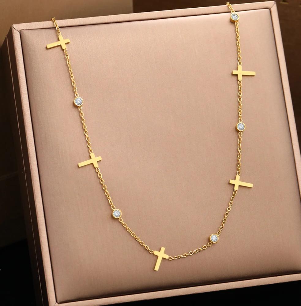 【送料無料】 チョーカー ネックレス ジルコニア クリスタル ステンレス チェーン クロス レディース スチール ゴシック ジルコン グランジ Y2K キリスト...