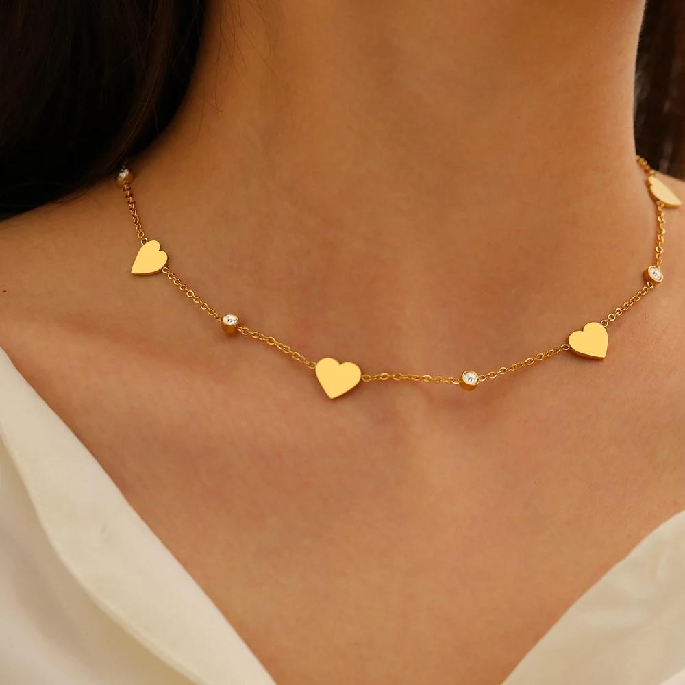 【送料無料】 チョーカー ネックレス クリスタル ステンレス ビンテージ サークル チェーン ハート 韓国 レディース スチール ファッション ジュエリー 新し...