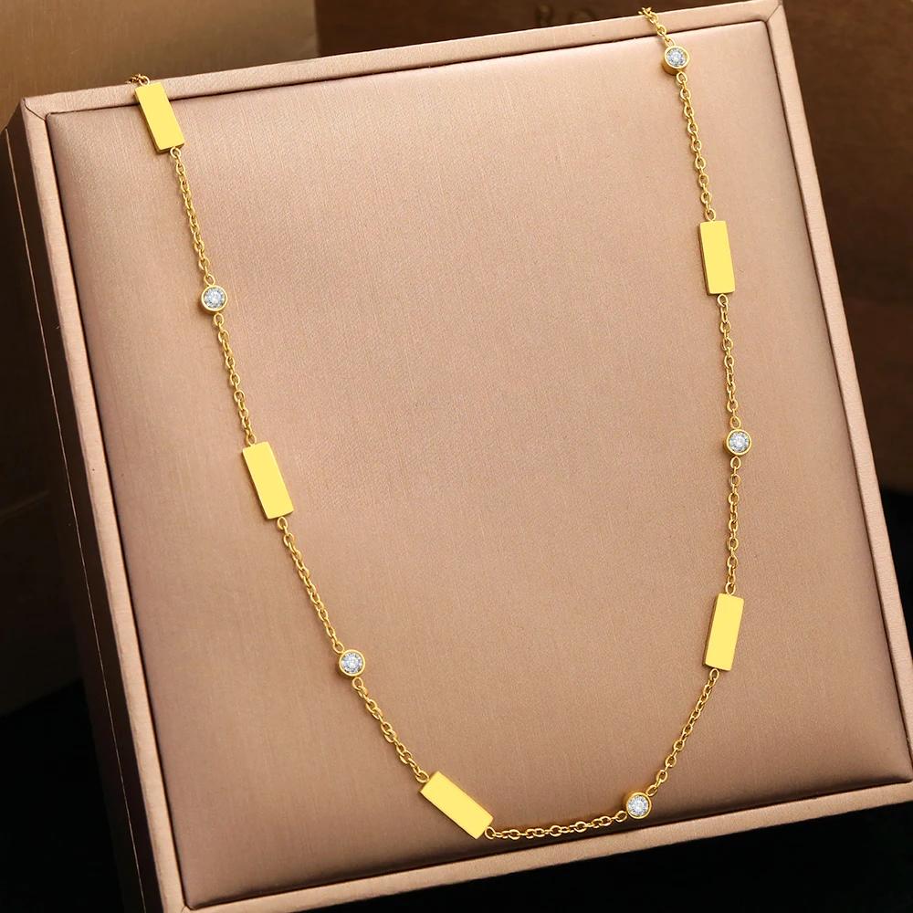 【送料無料】 チョーカー ネックレス ジルコニア クリスタル ステンレス スクエア チェーン 韓国 レディース スチール ミニマリスト 幾何学 長方形 四角 ジ...