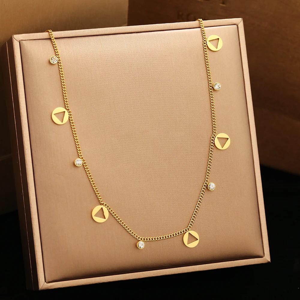 【送料無料】 チョーカー ペンダント ネックレス ジルコニア クリスタル ステンレス チェーン レディース スチール ジルコン 幾何学 トライアングル kpop...