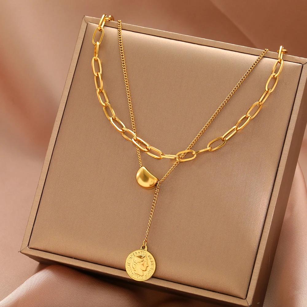 【送料無料】 チョーカー ペンダント ネックレス ステンレス ビンテージ クイーン チェーン コイン レディース エレガント レイヤー トレンド ファイン 気質...