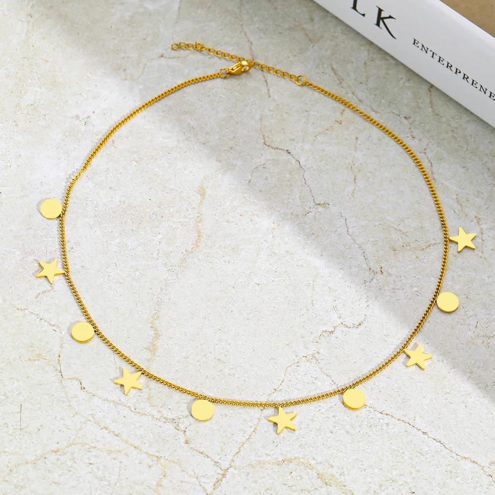【送料無料】 チョーカー ペンダント ネックレス ステンレス チェーン シンプル コイン 星 レディース スチール 幾何学 スター kpop ミニ ジュエリー