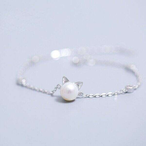 【送料無料】 シルバー カラー ネコ パール おしゃれ 大人 ブレスレット レディース チャーム 子猫 パ..